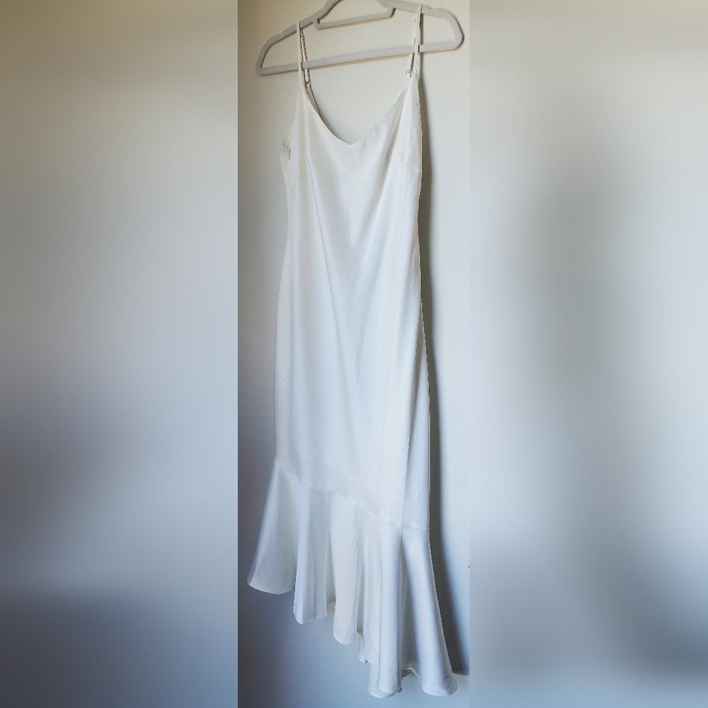 Satin White Midi Dress, Size L